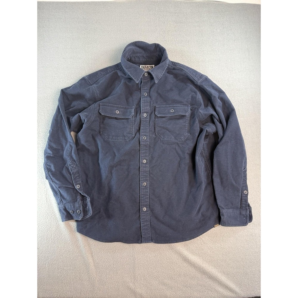 Duluth Trading Co Shirt Jacket Mens Large Blue Long Sleeve Button Up Workwear